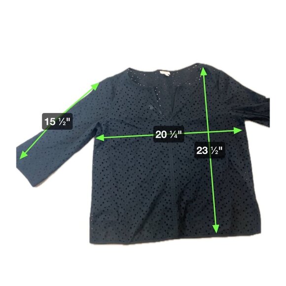 Talbots Petite Black Eyelet Embroidered Three-Quarter Sleeve Deep-V Blouse SZ M - Picture 7 of 7